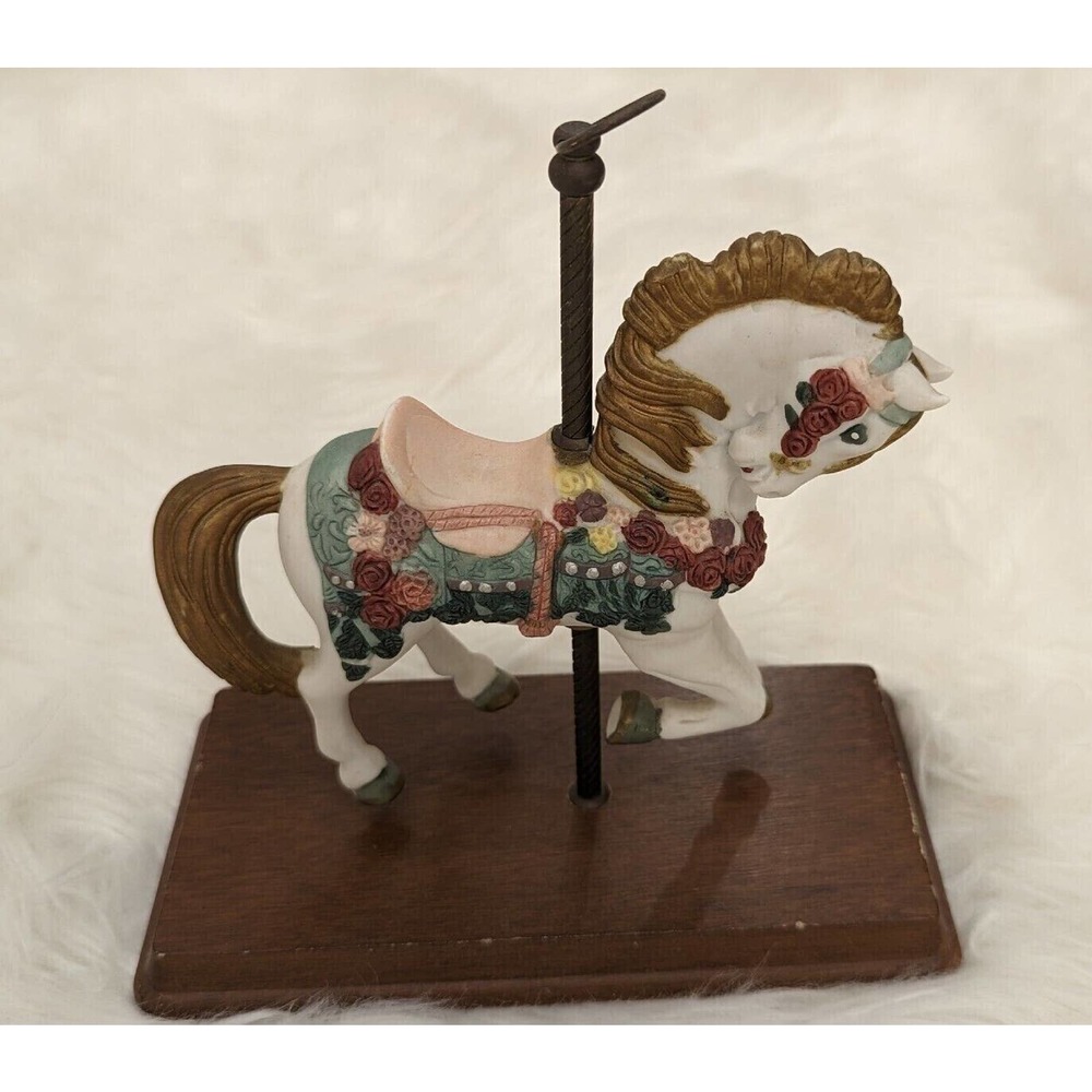 Ceramic Meico Carousel Horse | Hand Painted | Wood Base
